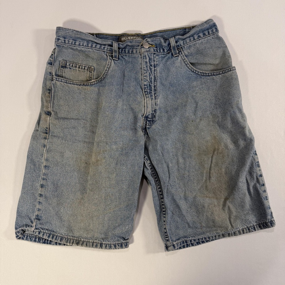 Levi's Silvertab Shorts Mens 34 Blue Light Wash Denim Loose Fit Bermuda 5 Pocket